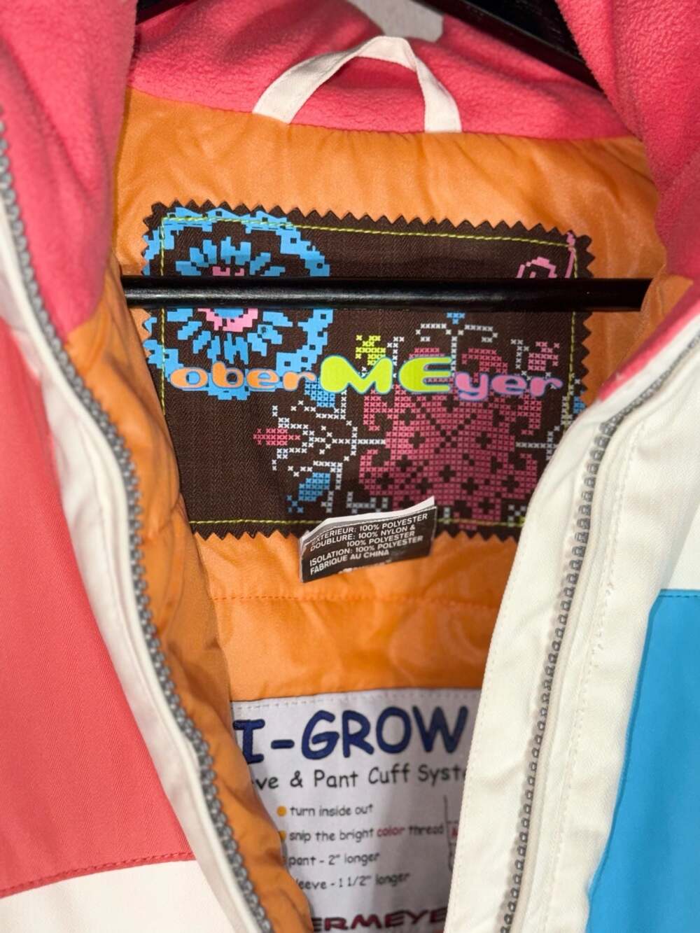 Obermeyer Kids Size 8 White Multi-Color Patchwork I-Grow Ski Jacket - Picture 2 of 4